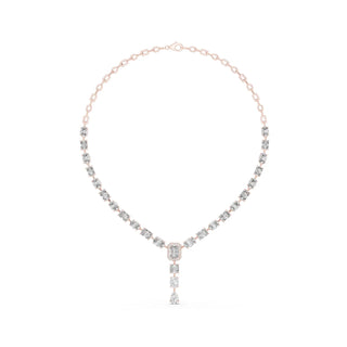 Front View: Emerald Cut Diamond Necklace with Pendant Setting in 14k Rose Gold - Lab Grown - Driona Jewels