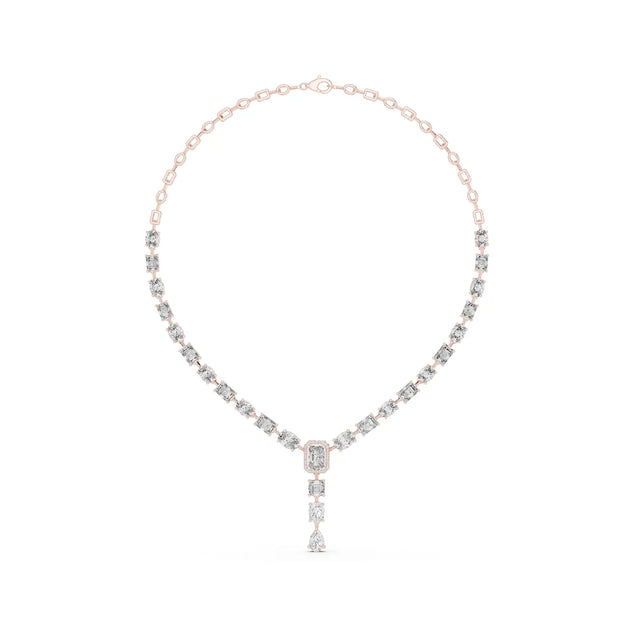 Front View: Emerald Cut Diamond Necklace with Pendant Setting in 14k Rose Gold - Lab Grown - Driona Jewels