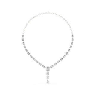 Front-view: Emerald Cut Diamond Necklace with Pendant Setting in 14k White Gold - Lab Grown - Driona Jewels