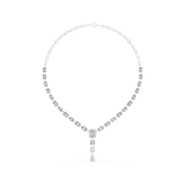 Front-view: Emerald Cut Diamond Necklace with Pendant Setting in 14k White Gold - Lab Grown - Driona Jewels