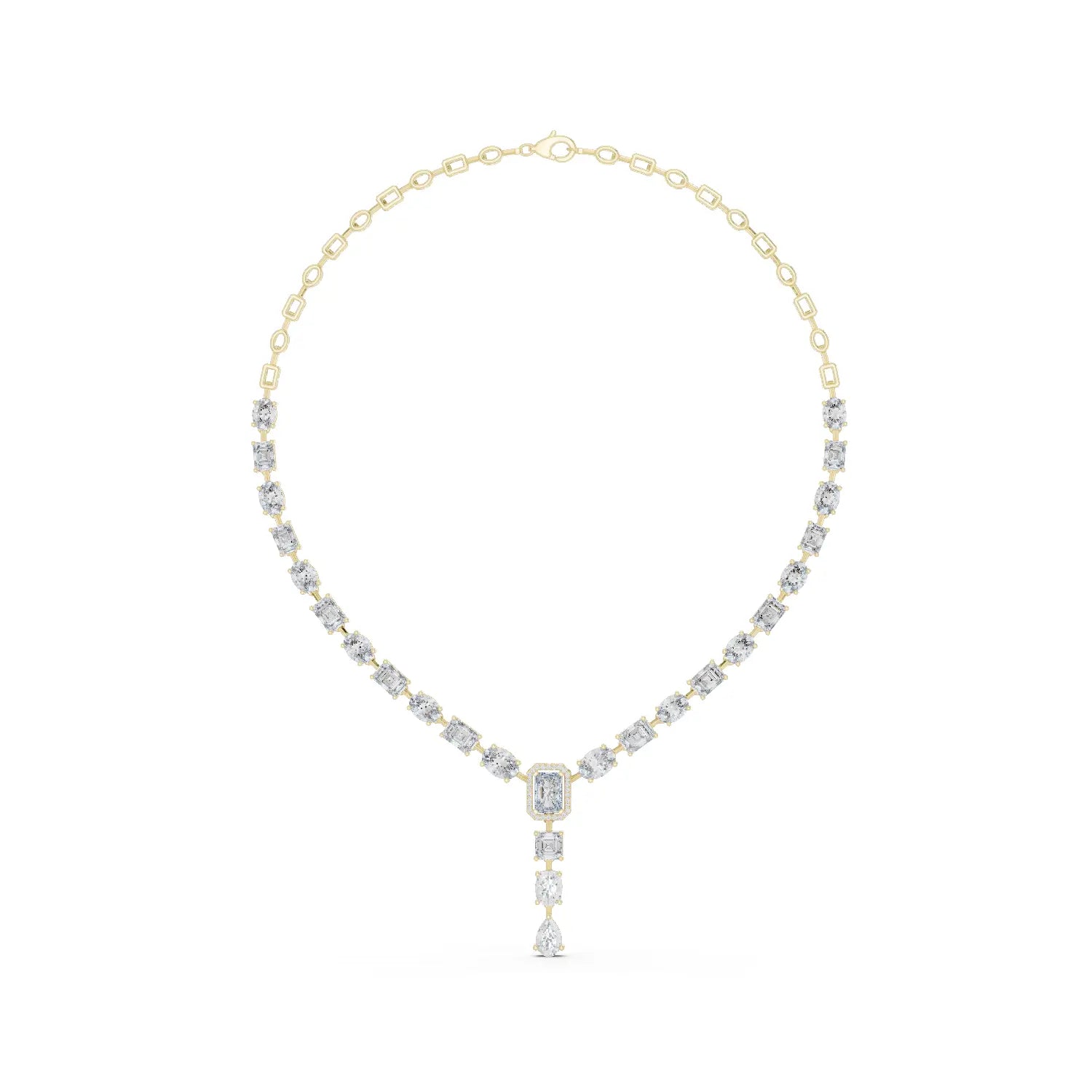 Front View: Emerald Cut Diamond Necklace with Pendant Setting in 14k Yellow Gold - Lab Grown - Driona Jewels