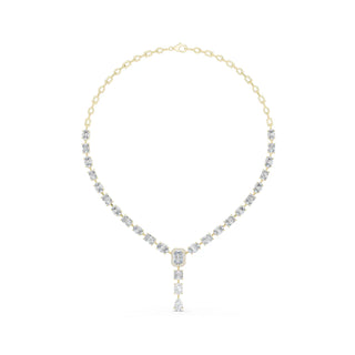 Front View: Emerald Cut Diamond Necklace with Pendant Setting in 14k Yellow Gold - Lab Grown - Driona Jewels