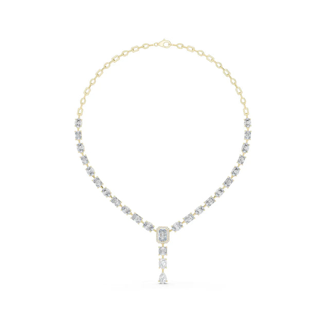 Front View: Emerald Cut Diamond Necklace with Pendant Setting in 14k Yellow Gold - Lab Grown - Driona Jewels