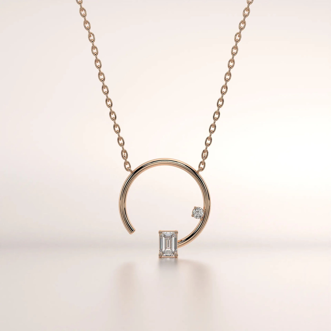 Front-view: Emerald Diamond Necklace with Prong Setting in 14k Rose Gold - Lab Grown - Driona Jewels