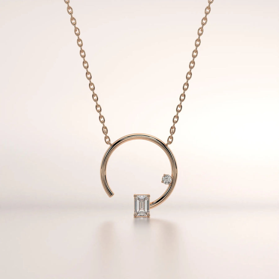 Front-view: Emerald Diamond Necklace with Prong Setting in 14k Rose Gold - Lab Grown - Driona Jewels