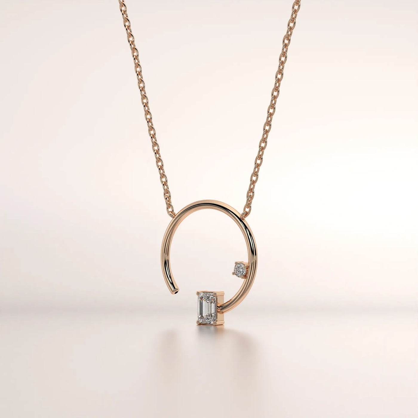 Front-view: Emerald Diamond Necklace with Prong Setting in 14k Rose Gold - Lab Grown - Driona Jewels