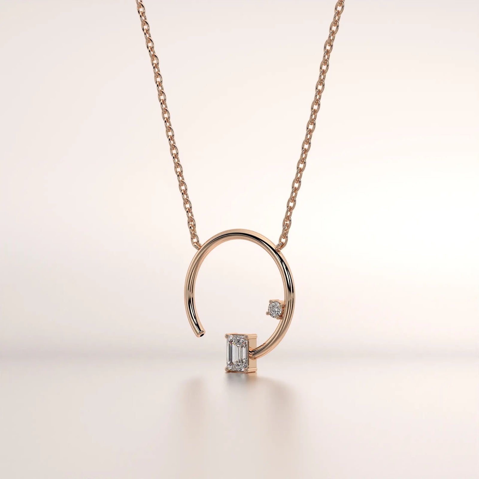 Front-view: Emerald Diamond Necklace with Prong Setting in 14k Rose Gold - Lab Grown - Driona Jewels