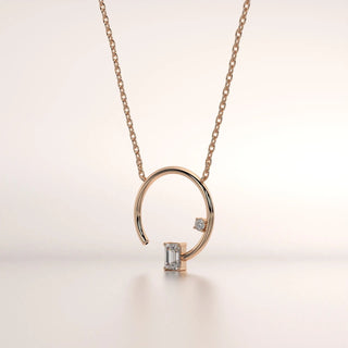 Front-view: Emerald Diamond Necklace with Prong Setting in 14k Rose Gold - Lab Grown - Driona Jewels