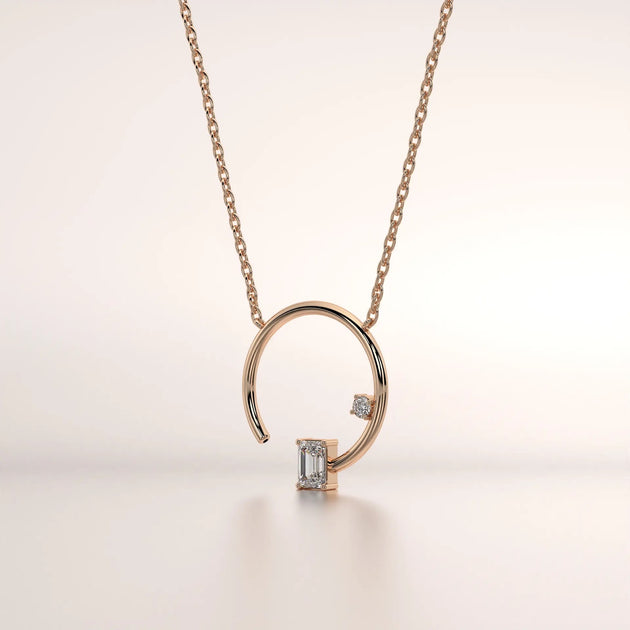 Front-view: Emerald Diamond Necklace with Prong Setting in 14k Rose Gold - Lab Grown - Driona Jewels