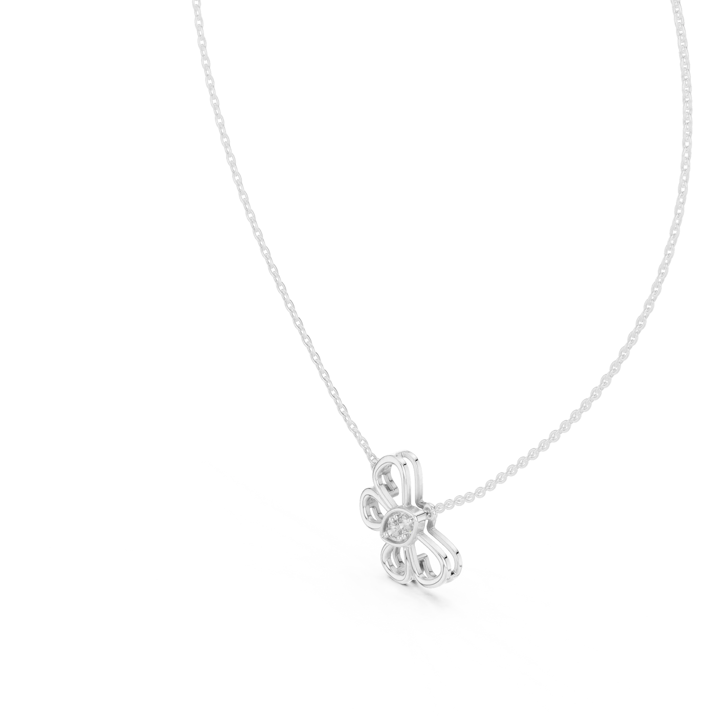 Front-View: Flower Cut Diamond Necklace with Prong Setting in 14k White Gold - Lab Grown - Driona Jewels