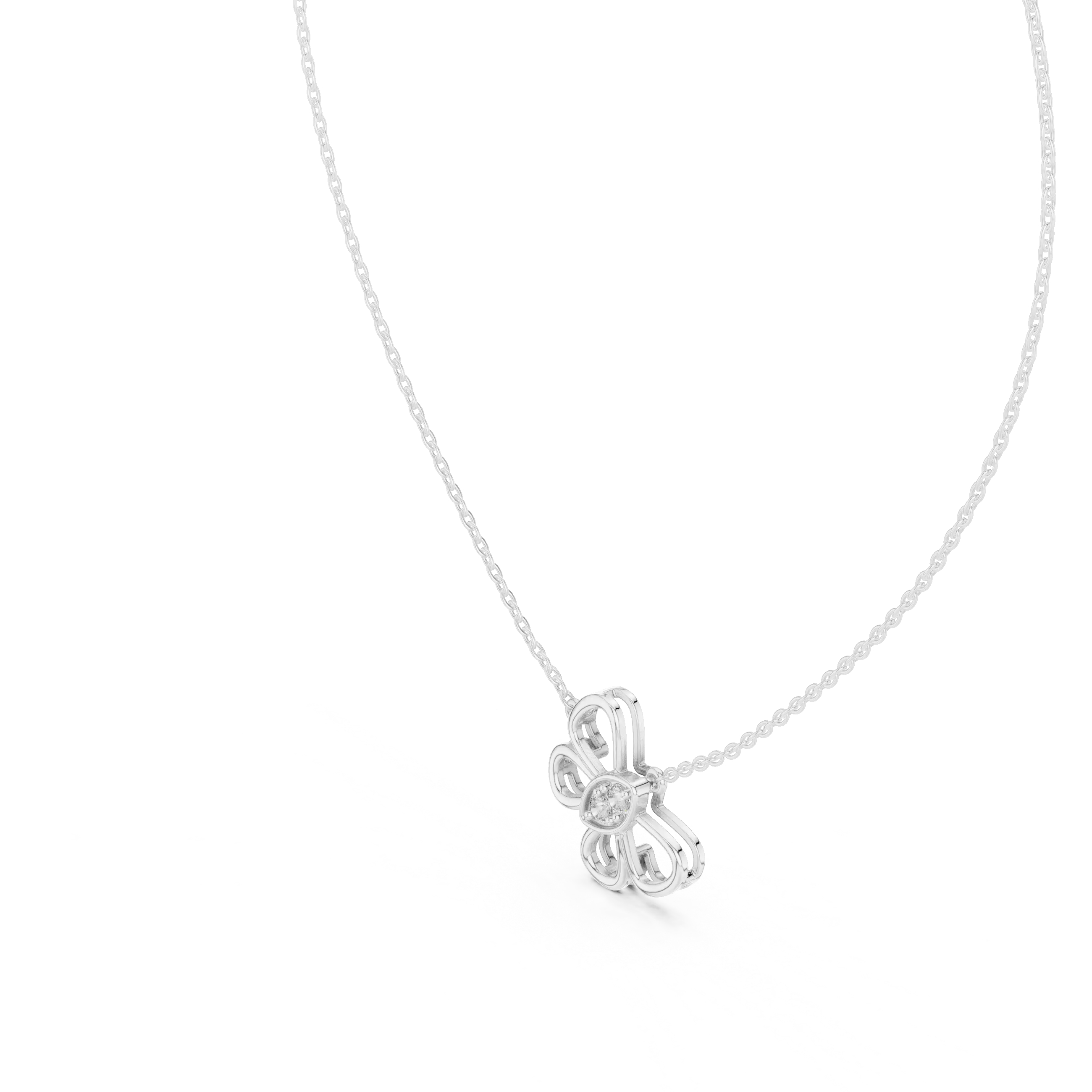 Front-View: Flower Cut Diamond Necklace with Prong Setting in 14k White Gold - Lab Grown - Driona Jewels