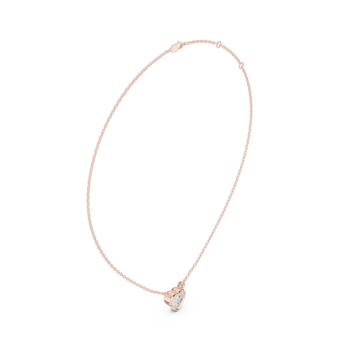 Front-View: Heart Cut Diamond Necklace with Bezel Setting in 14k Rose Gold - Lab Grown - Driona Jewels