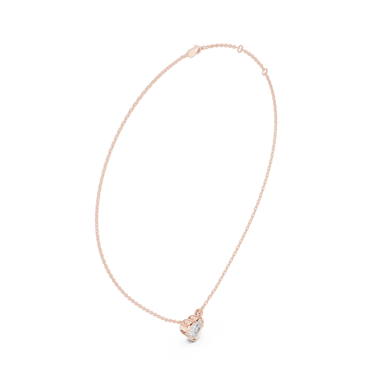 Front-View: Heart Cut Diamond Necklace with Bezel Setting in 14k Rose Gold - Lab Grown - Driona Jewels