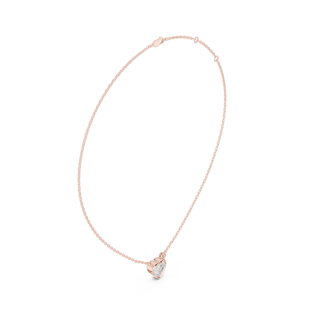 Front-View: Heart Cut Diamond Necklace with Bezel Setting in 14k Rose Gold - Lab Grown - Driona Jewels