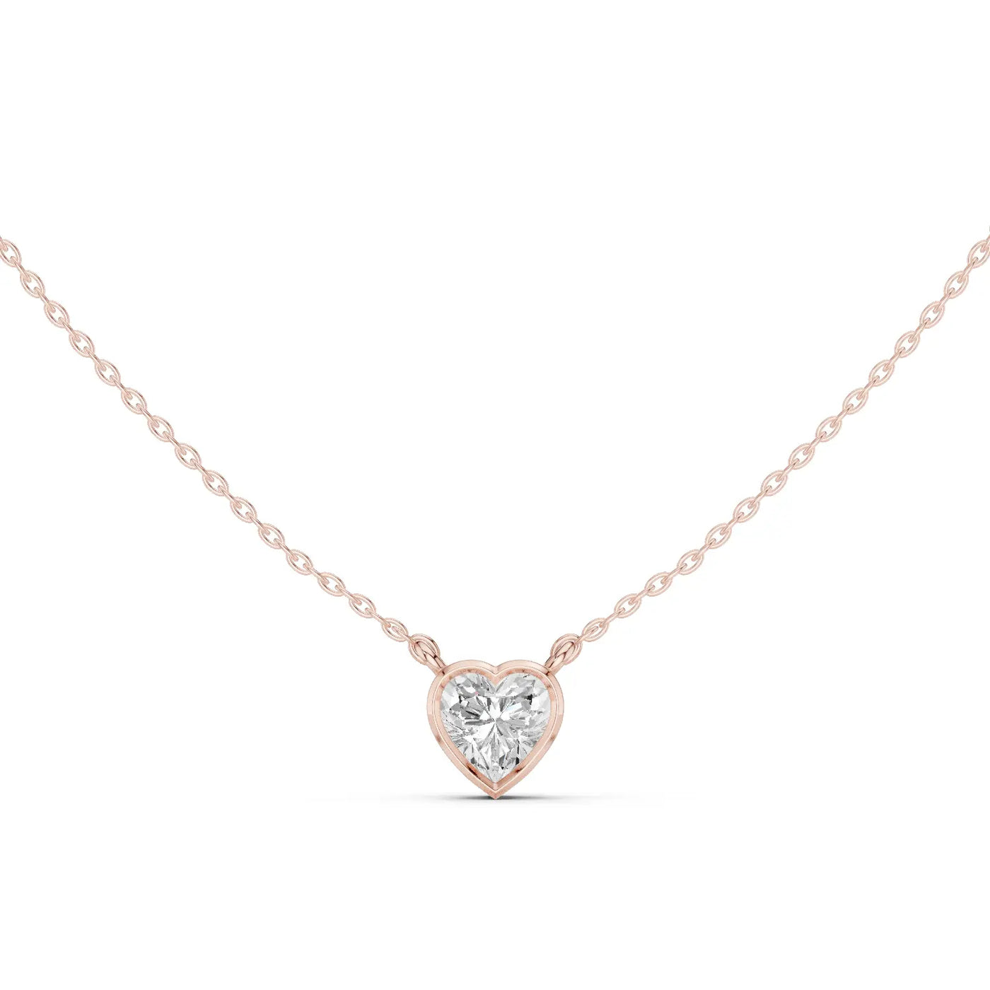 Front-View: Heart Diamond Necklace with Bezel Setting in 14k Rose Gold - Lab Grown - Driona Jewels