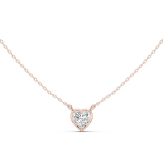 Front-View: Heart Diamond Necklace with Bezel Setting in 14k Rose Gold - Lab Grown - Driona Jewels