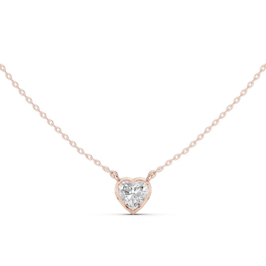 Front-View: Heart Diamond Necklace with Bezel Setting in 14k Rose Gold - Lab Grown - Driona Jewels