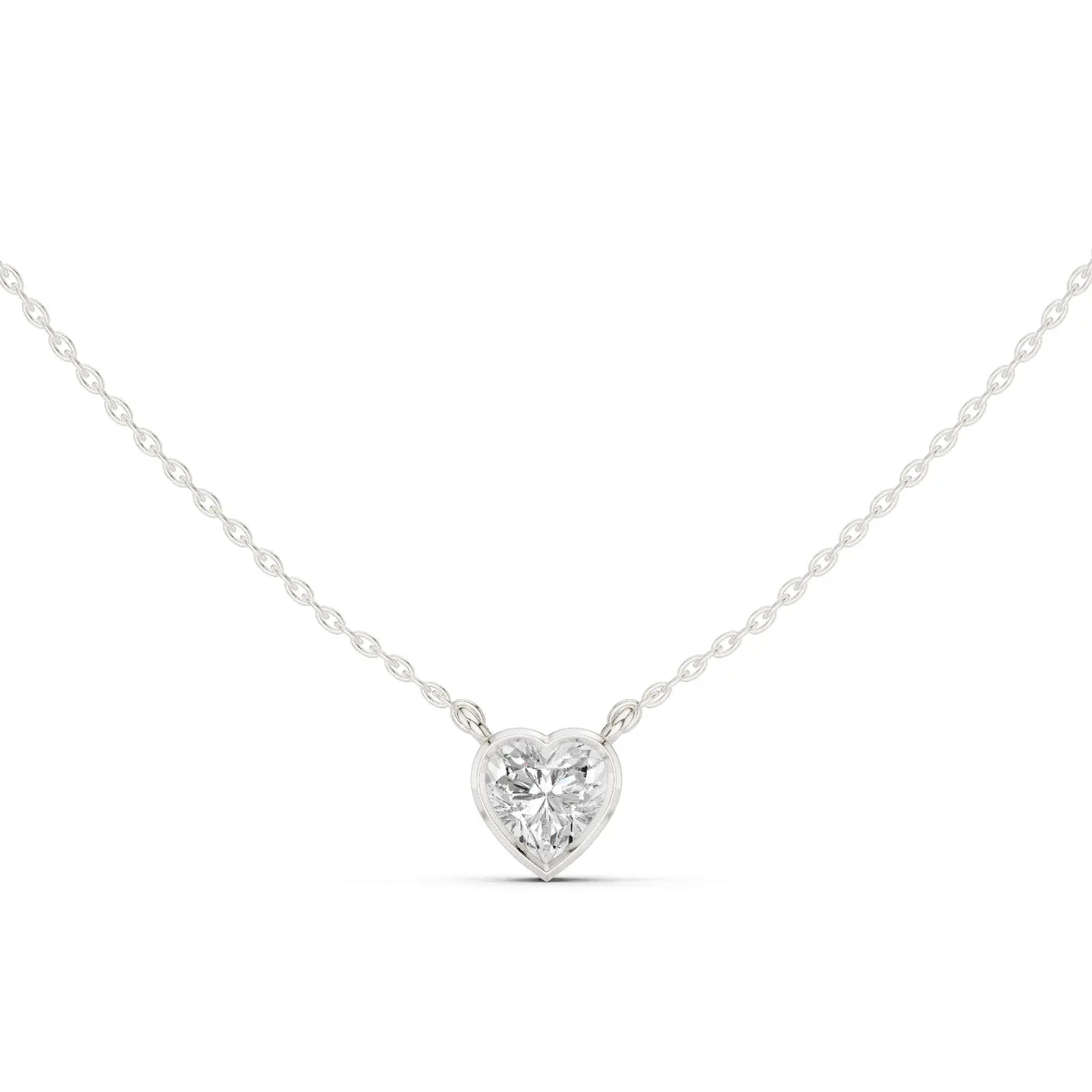 Front-view: Heart Diamond Pendant with Bezel Setting in 14k White Gold - Lab Grown - Driona Jewels