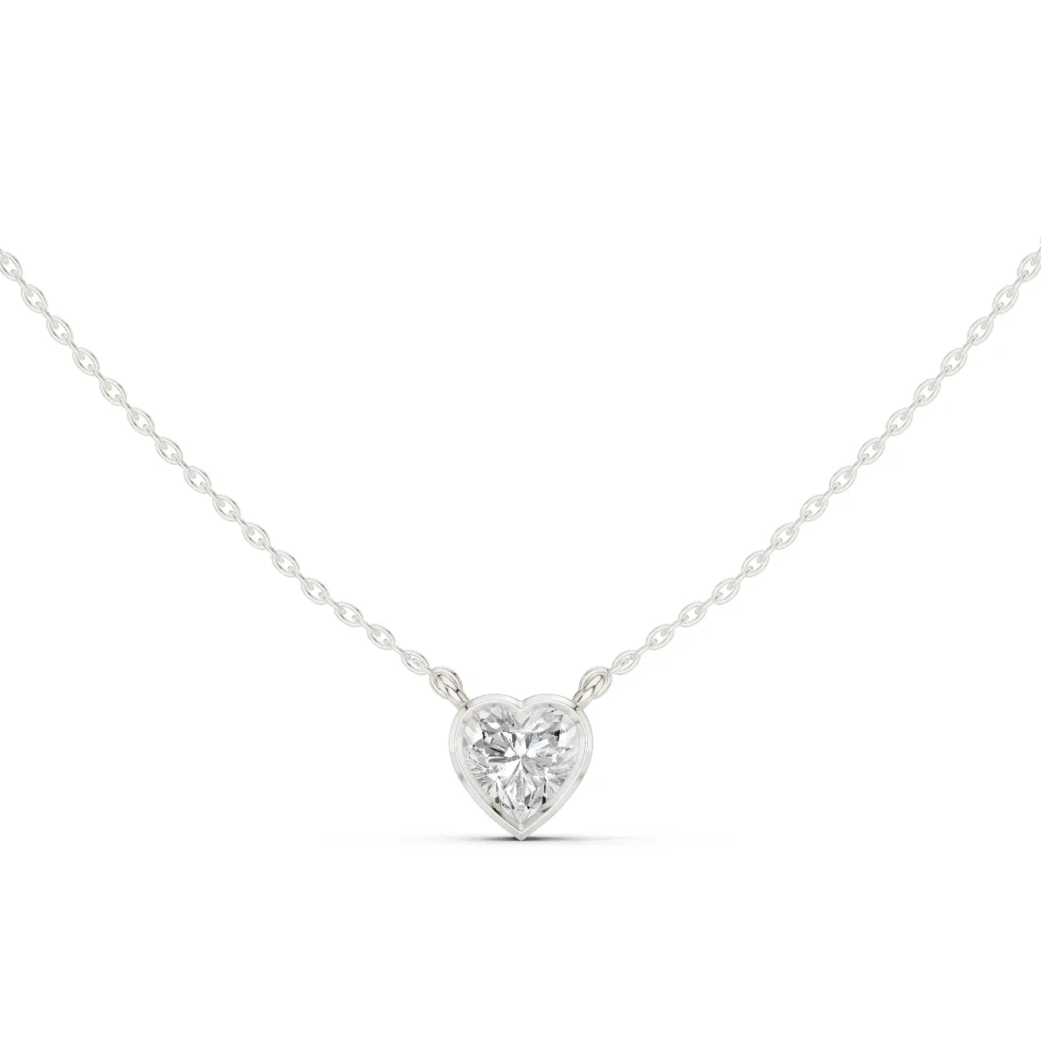 Front-view: Heart Diamond Pendant with Bezel Setting in 14k White Gold - Lab Grown - Driona Jewels