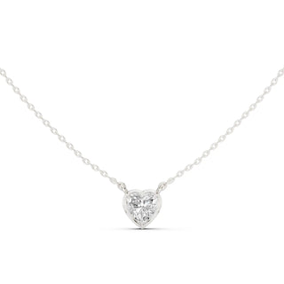 Front-view: Heart Diamond Pendant with Bezel Setting in 14k White Gold - Lab Grown - Driona Jewels