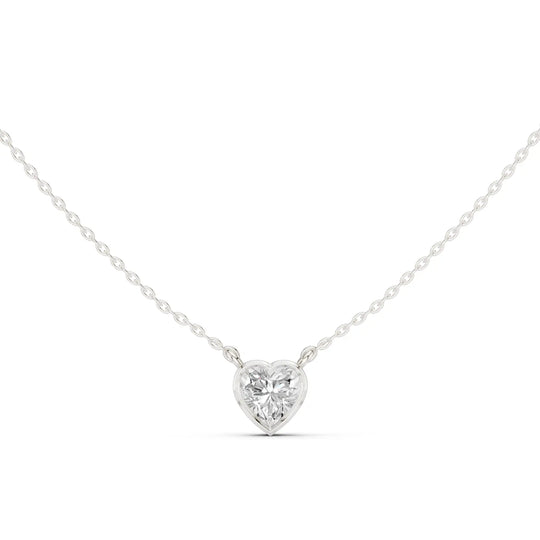 Front-view: Heart Diamond Pendant with Bezel Setting in 14k White Gold - Lab Grown - Driona Jewels