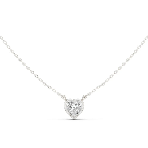 Front-view: Heart Diamond Pendant with Bezel Setting in 14k White Gold - Lab Grown - Driona Jewels