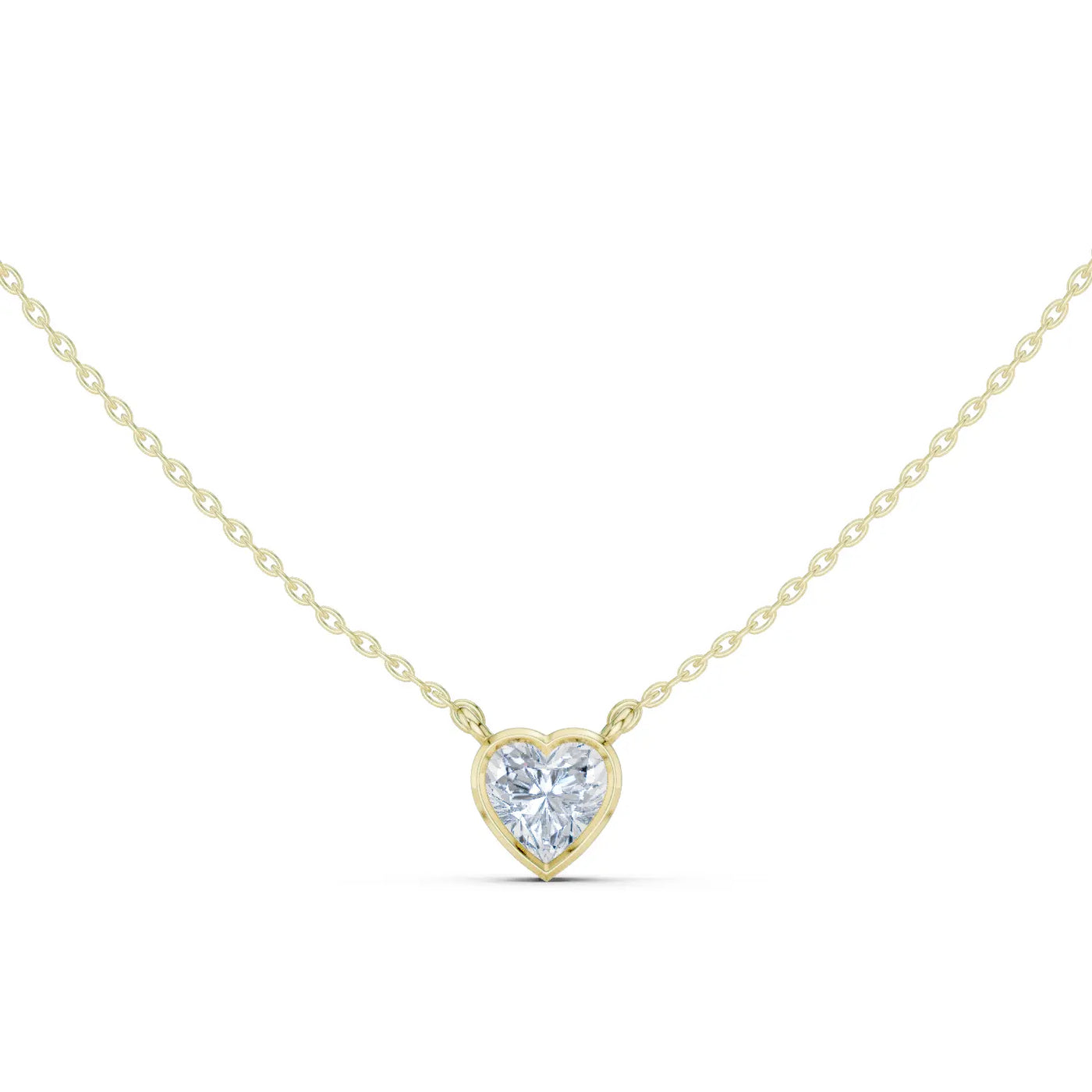 Front-View: Heart Diamond Necklace with Bezel Setting in 14k Yellow Gold - Lab Grown - Driona Jewels