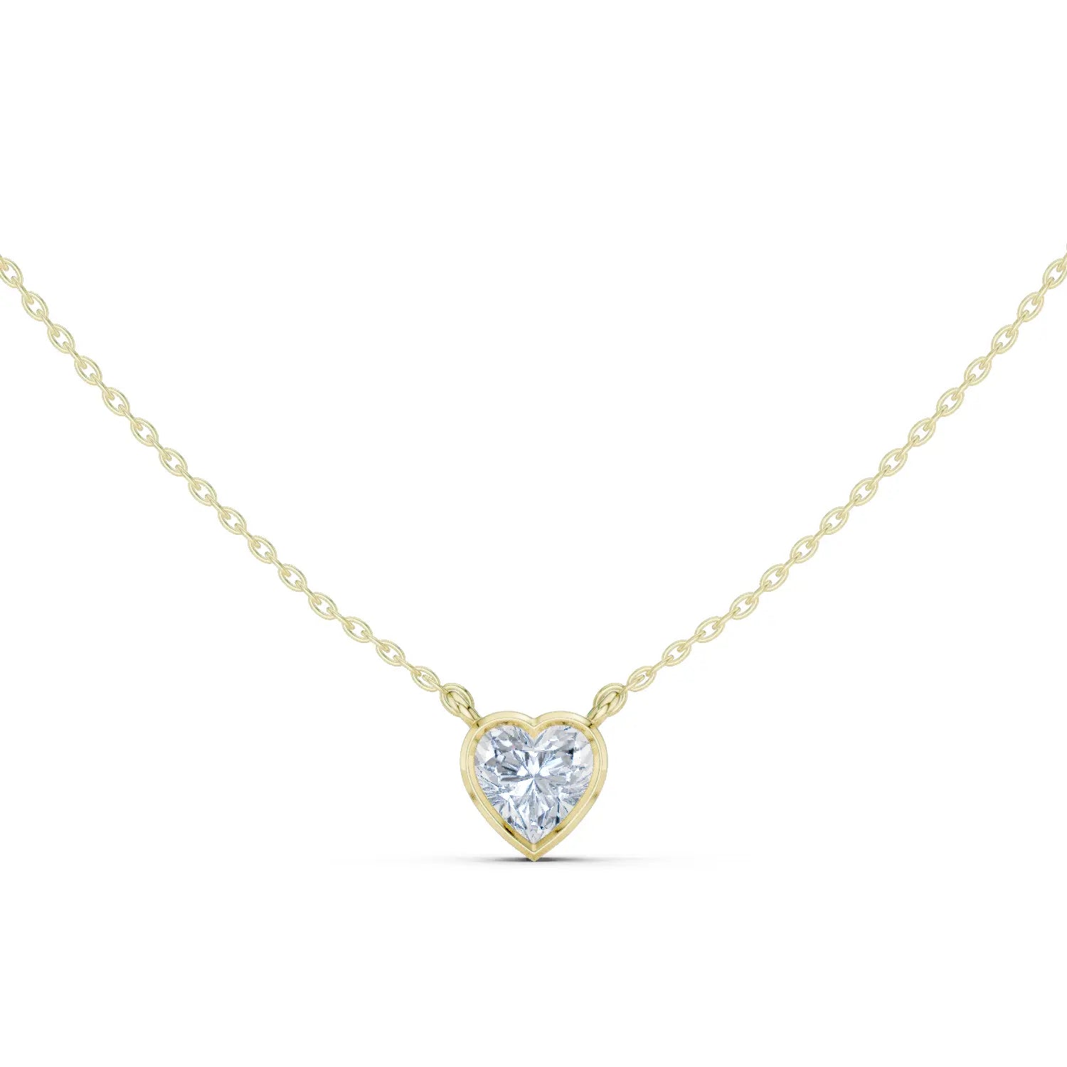 Front-View: Heart Diamond Necklace with Bezel Setting in 14k Yellow Gold - Lab Grown - Driona Jewels