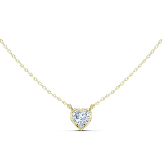 Front-View: Heart Diamond Necklace with Bezel Setting in 14k Yellow Gold - Lab Grown - Driona Jewels