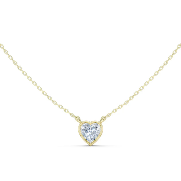 Front-View: Heart Diamond Necklace with Bezel Setting in 14k Yellow Gold - Lab Grown - Driona Jewels