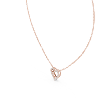 Close-up: Heart Diamond Necklace with Pave Setting in 14k Rose Gold - Lab Grown - Driona Jewels