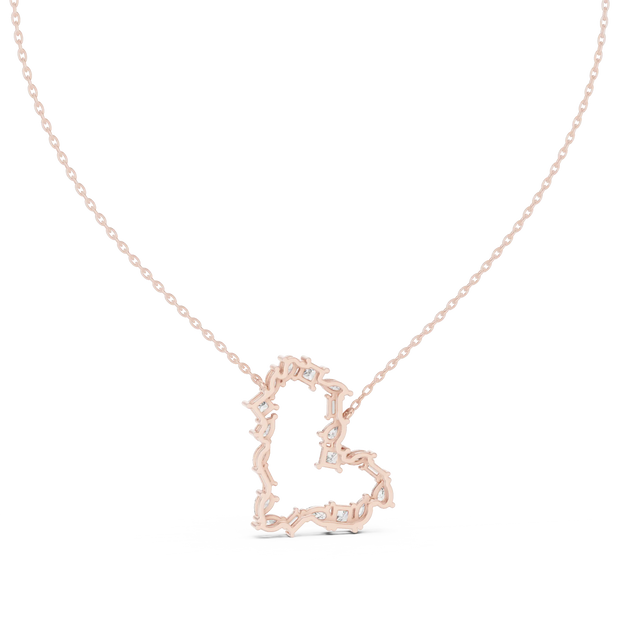 Driona Jewels Heart Pendant Necklace – 14K Gold Baguette Moissanite