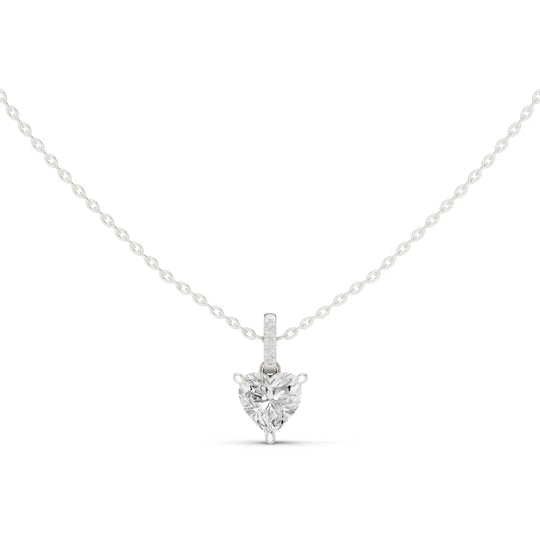 Front-View: Heart Diamond Pendant with Pave Setting in 14k White Gold - Lab Grown - Driona Jewels
