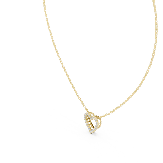 Flat Lay: Heart Diamond Necklace with Pave Setting in 14k Yellow Gold - Lab Grown - Driona Jewels