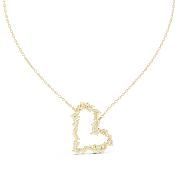 Driona Jewels Heart Pendant Necklace – 14K Gold Baguette Moissanite