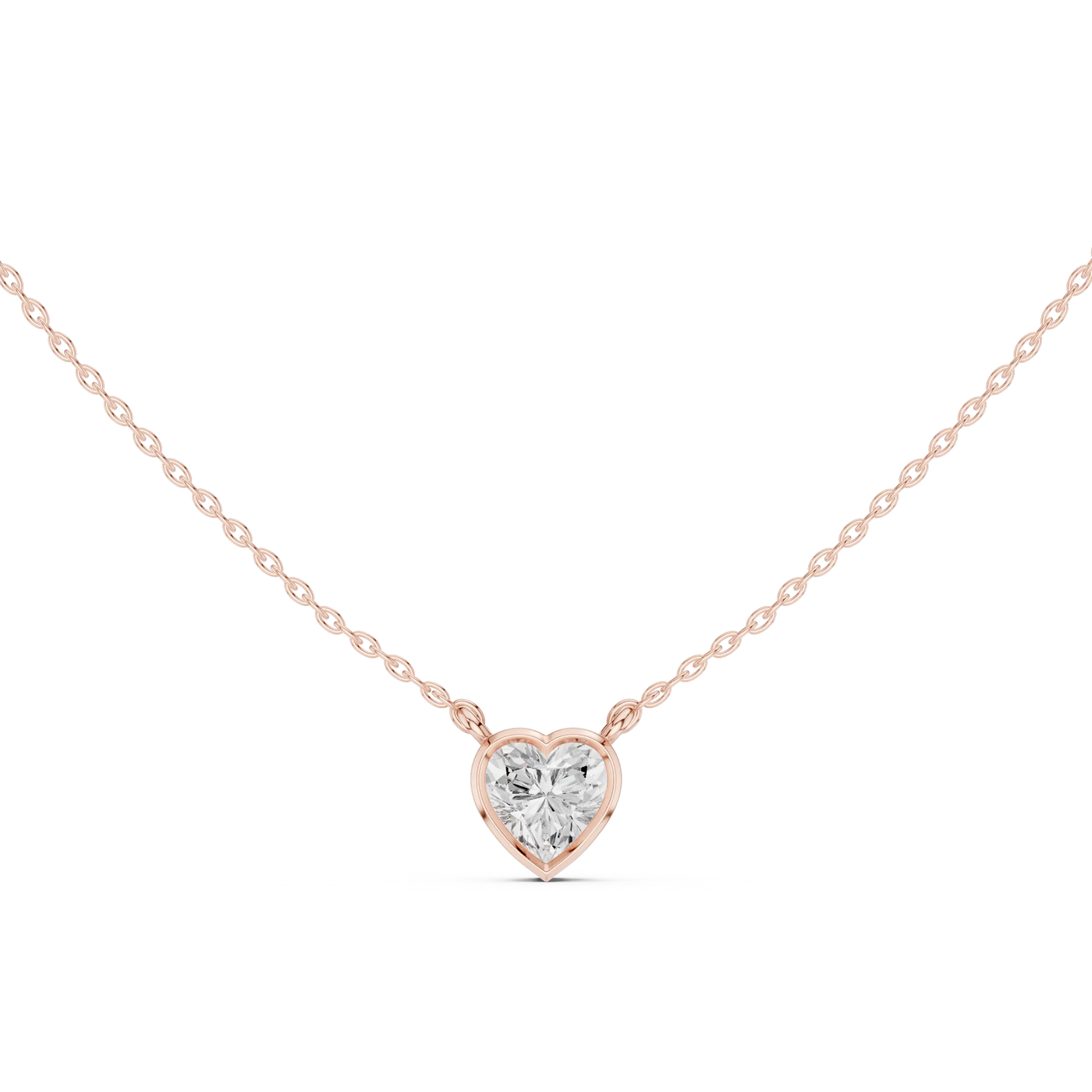 Front-View: Heart Diamond Pendant with Pendant Setting in 14k Rose Gold - Lab Grown - Driona Jewels