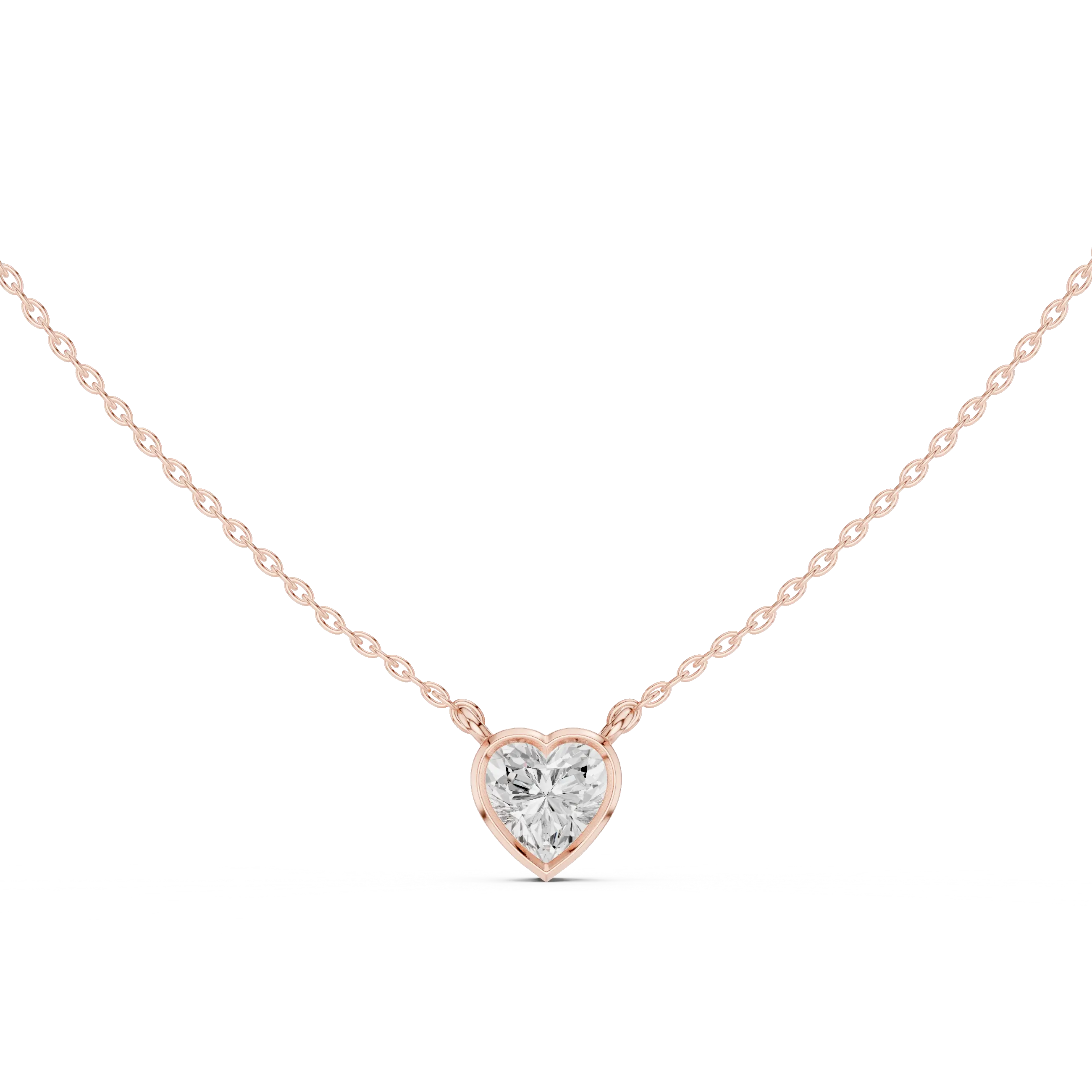 Front-View: Heart Diamond Pendant with Pendant Setting in 14k Rose Gold - Lab Grown - Driona Jewels