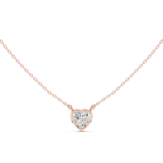 Front-View: Heart Diamond Pendant with Pendant Setting in 14k Rose Gold - Lab Grown - Driona Jewels