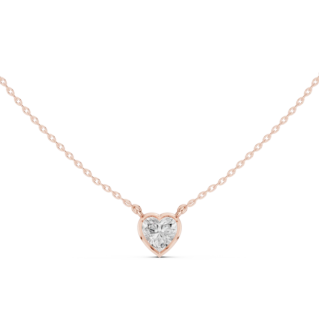 Front-View: Heart Diamond Pendant with Pendant Setting in 14k Rose Gold - Lab Grown - Driona Jewels