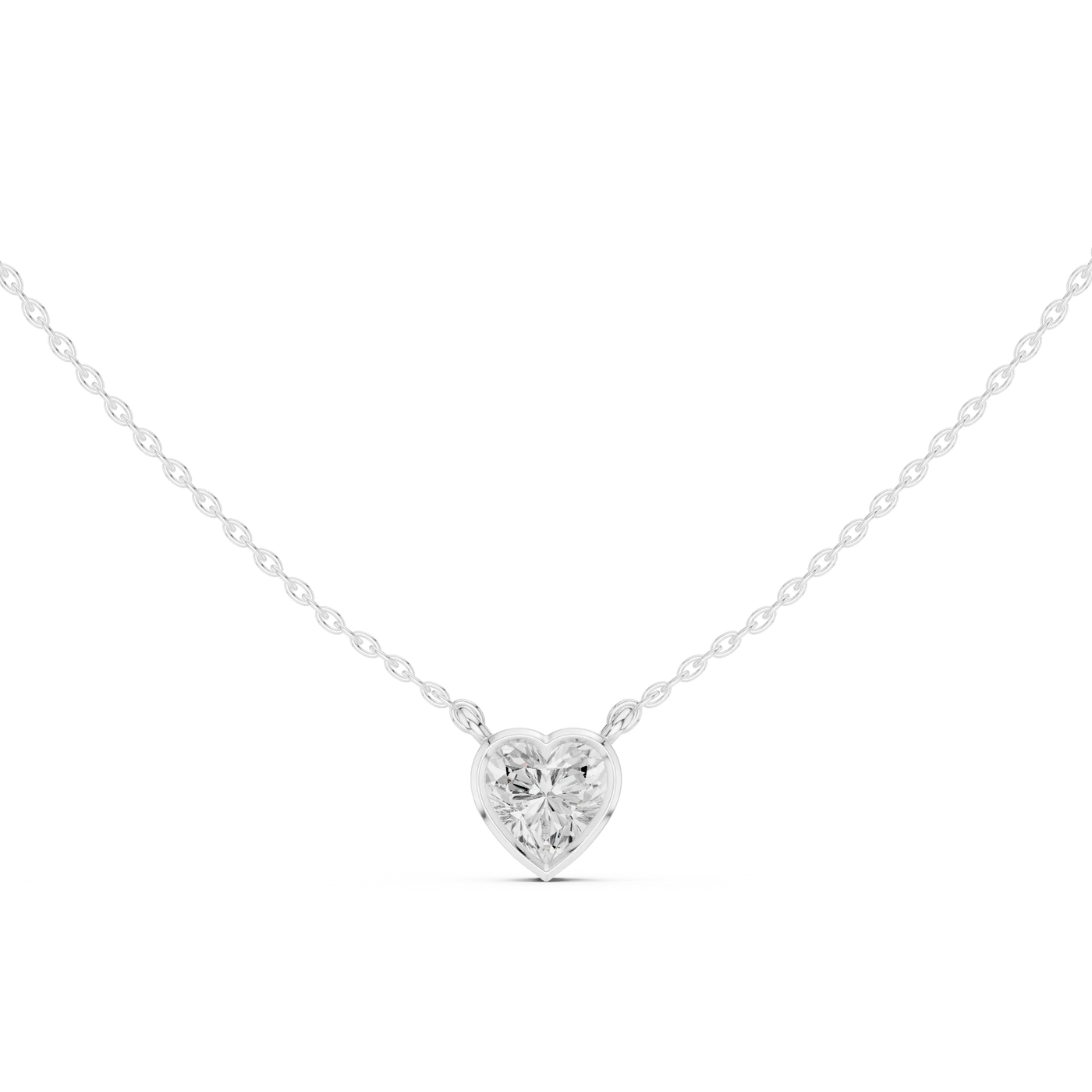 Front-view: Heart Diamond Necklace with Pendant Setting in 14k White Gold - Lab Grown - Driona Jewels