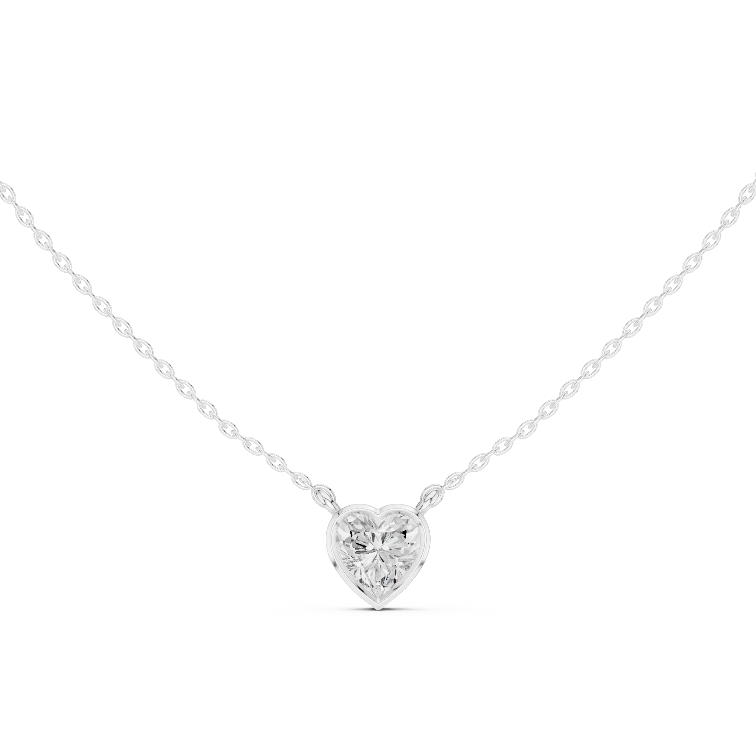Front-view: Heart Diamond Necklace with Pendant Setting in 14k White Gold - Lab Grown - Driona Jewels