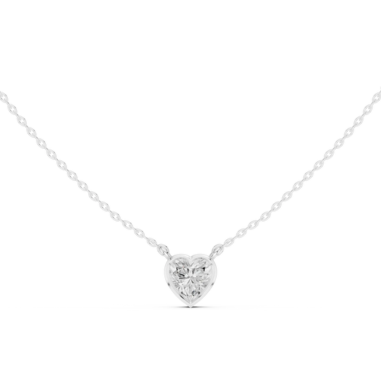 Front-view: Heart Diamond Necklace with Pendant Setting in 14k White Gold - Lab Grown - Driona Jewels