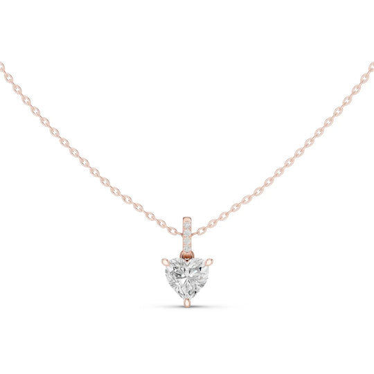 Front-View: Heart Diamond Pendant with Prong Setting in 14k Rose Gold - Lab Grown - Driona Jewels