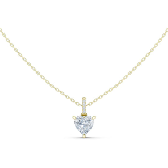 Front-view: Heart Diamond Necklace with Prong Setting in 14k Yellow Gold - Lab Grown - Driona Jewels