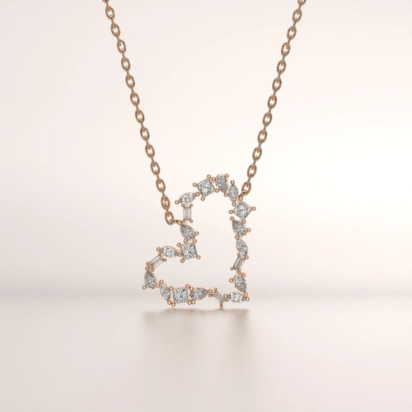 necklace heart diamond rose gold front