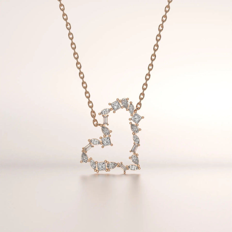 necklace heart diamond rose gold front