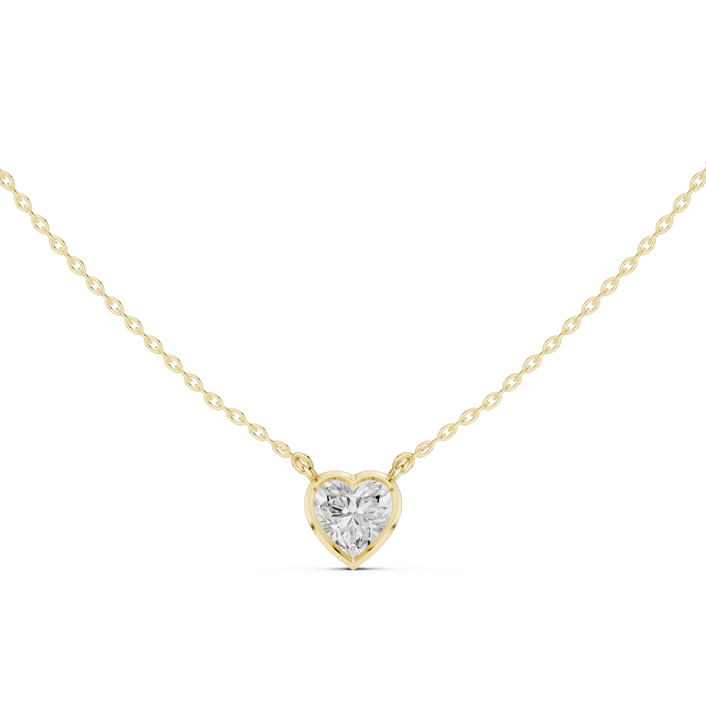 Front-view: Heart Diamond Necklace with Solitaire Setting in 14k Yellow Gold - Lab Grown - Driona Jewels