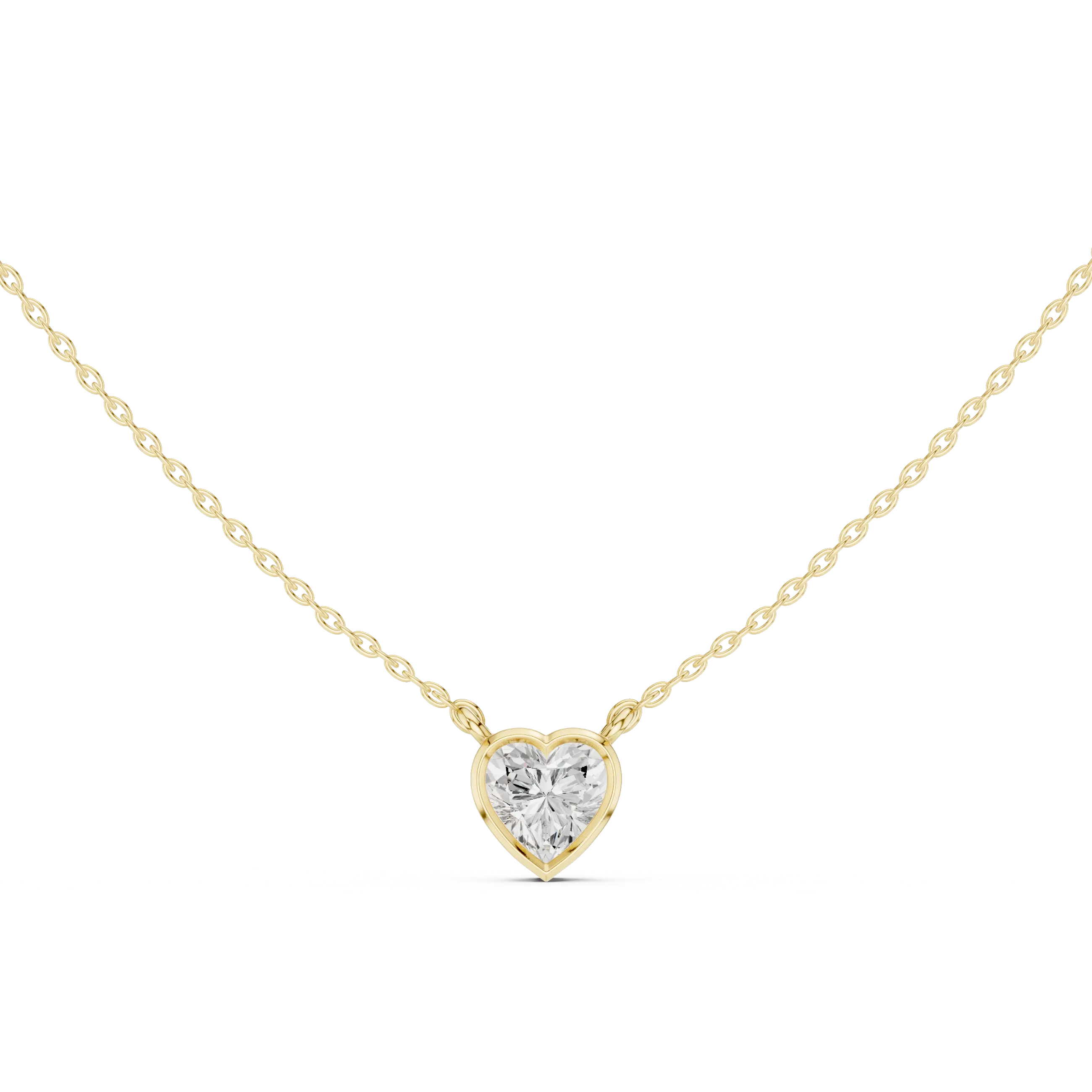 Front-view: Heart Diamond Necklace with Solitaire Setting in 14k Yellow Gold - Lab Grown - Driona Jewels