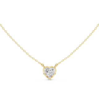 Front-view: Heart Diamond Necklace with Solitaire Setting in 14k Yellow Gold - Lab Grown - Driona Jewels