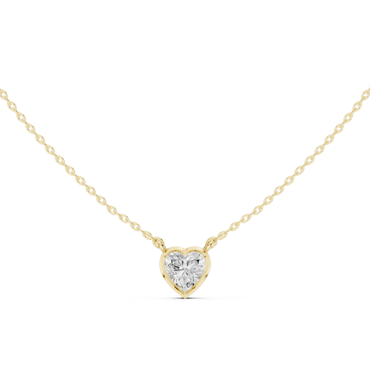 Front-view: Heart Diamond Necklace with Solitaire Setting in 14k Yellow Gold - Lab Grown - Driona Jewels